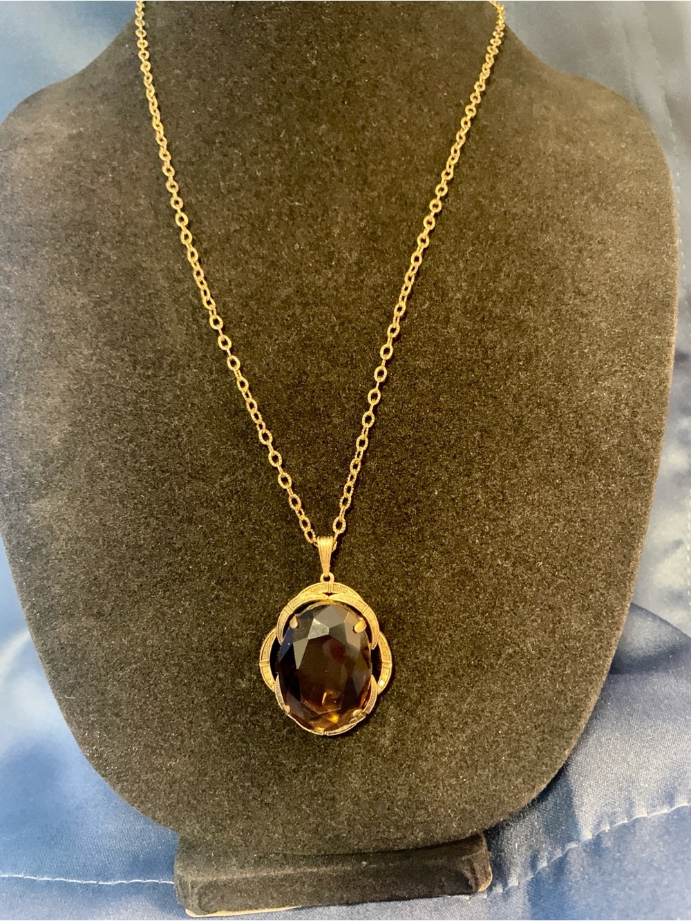 Gold-Tone Necklace with Deep Brown Faceted Pendant